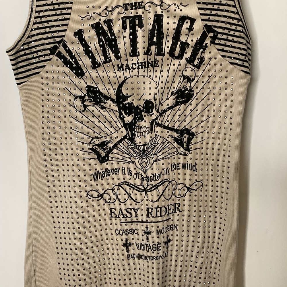 Voice of California Vocal Vintage Machine Easy Rider Studded Tan Tank Top Sz XL. - Picture 4 of 16